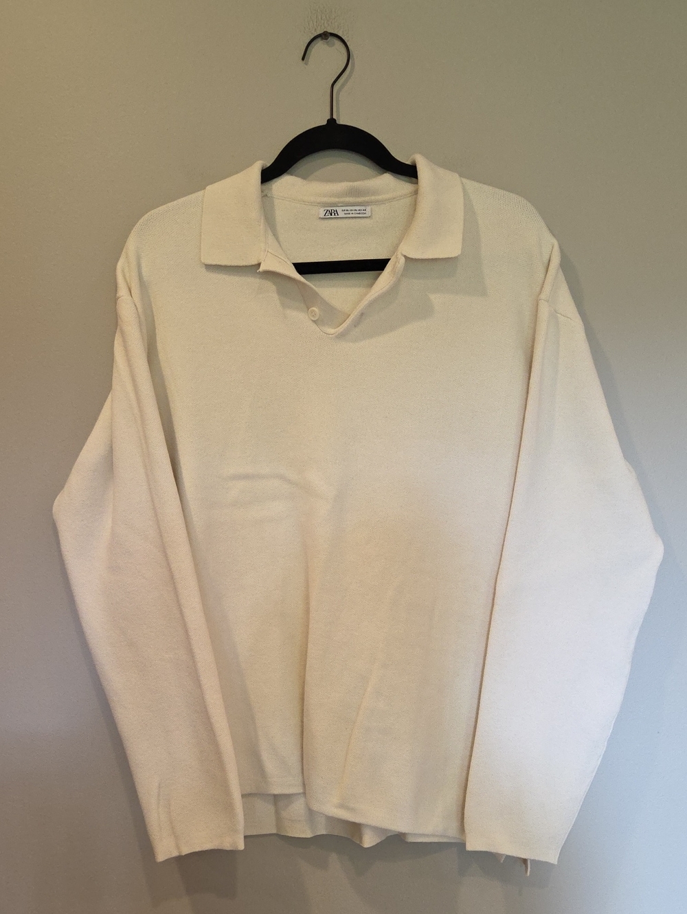 Zara Men Cream Polo-Collar Sweater